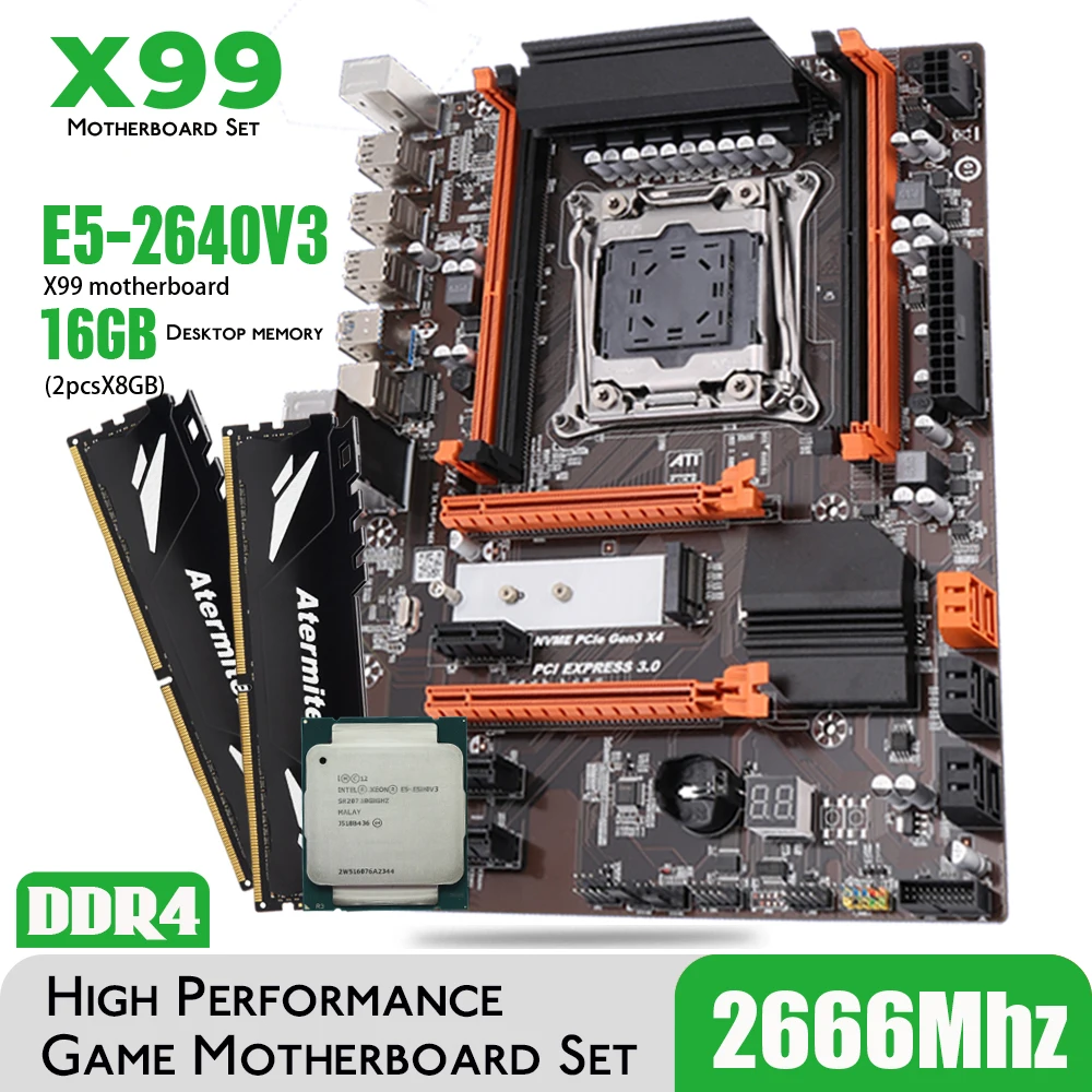 Материнская плата Atermiter X99 Turbo DDR4 D4 с процессором Xeon E5 2640 V3 LGA2011-3 2 шт. X 8 ГБ = 16 Гб 2666