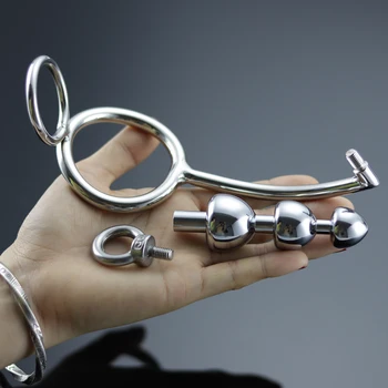 Stainless Steel Men Anal Hook Anal Beads Plug Cock Ring Metal Butt Plug Prostate Massager Anal Plug Penis Scrotum Ring Sex Toys 6