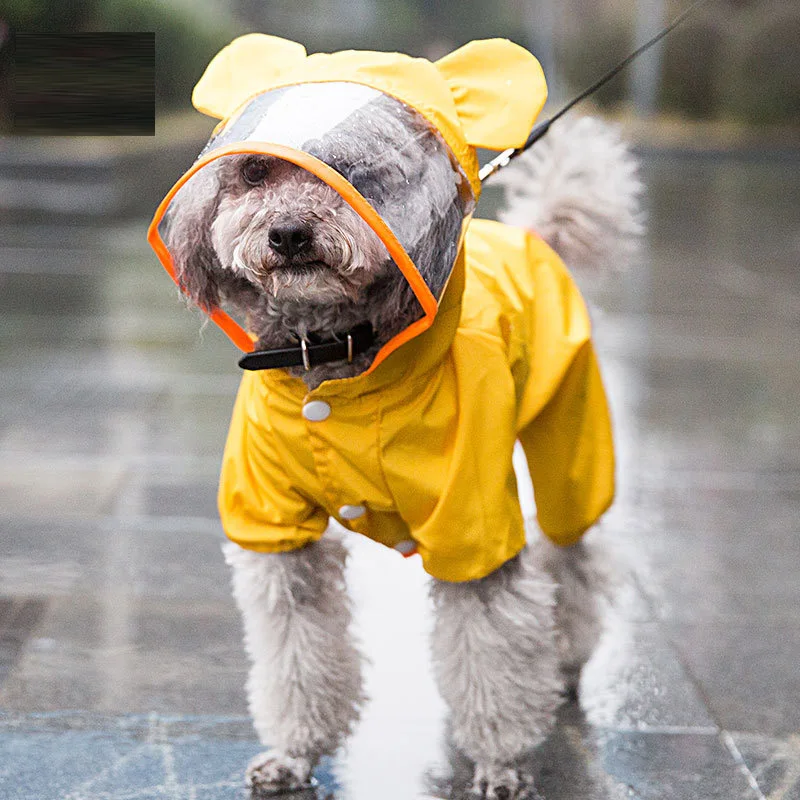 

New dog raincoat all-inclusive cartoon waterproof Teddy bear four-foot poncho small dog puppies autumn pet clothes