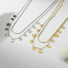 Wąż Pilar łańcuch wielu małe okrągłe dysk urok kropka naszyjnik dla kobiet  14K złota powlekania galwanicznego produktów płaskich naszyjnik Choker ze  stali nierdzewnej biżuteria - AliExpress Biżuteria i akcesoria