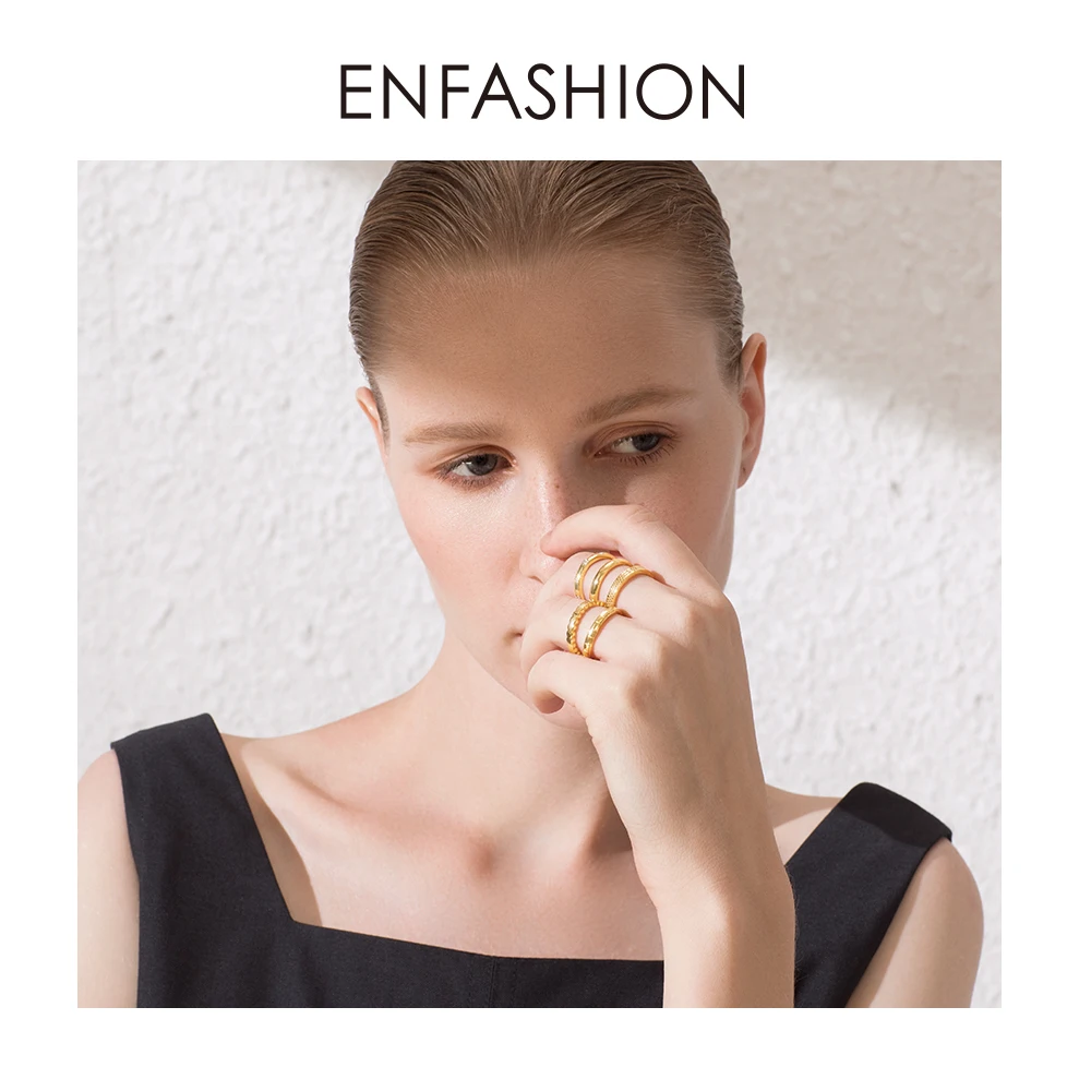 ENFASHION, многослойные кольца для женщин, нержавеющая сталь, золотой цвет, кольцо на палец, модное ювелирное изделие,, Anillos Mujer R4011
