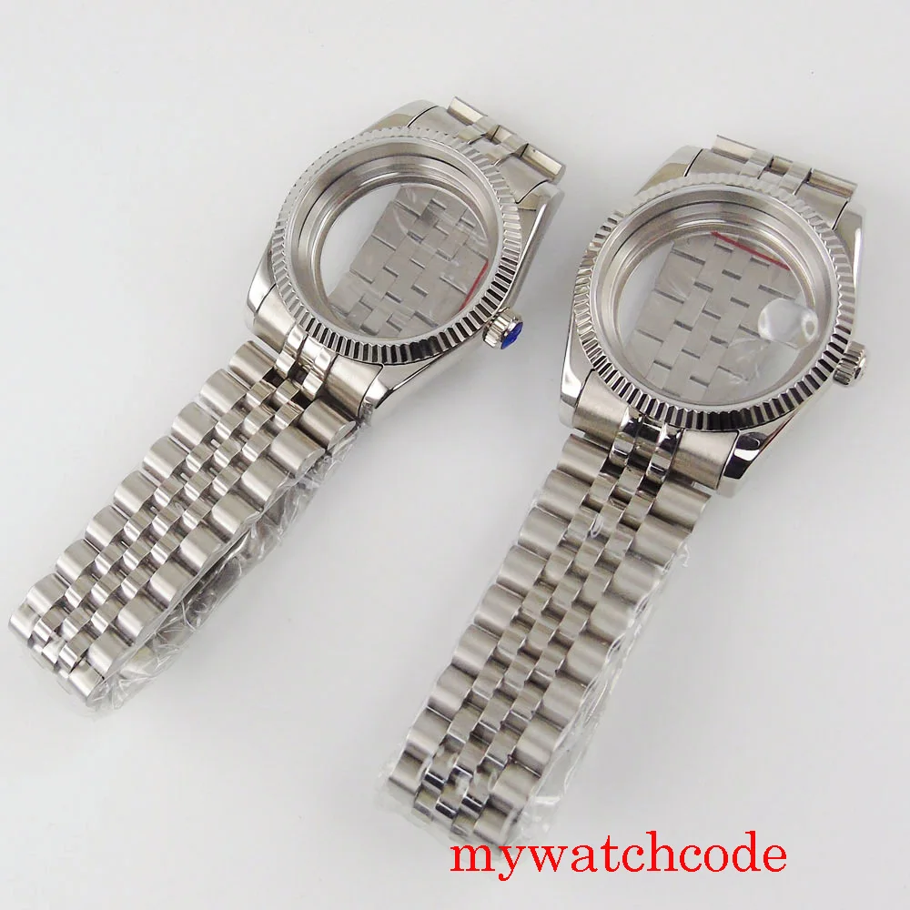 

36mm parnis stainless steel watch case fit miyota 8215 ETA 2836 automatic movement jubilee strap glass case back watch part