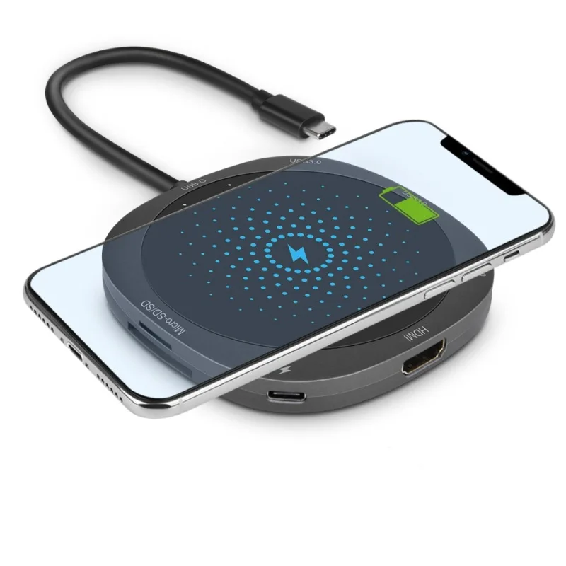

Type-C Multi-function (HDMI + 3 Ports USB3.0 + SD + TF + PD interfaces) Docking Station with Wireless Charging Function