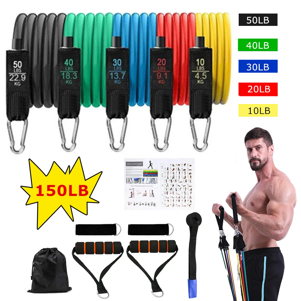GRT Fitness H07510c9795194e199c85429708578fb4J 150lb/set Fitness Resistance Tube Style Band Set for Yoga, Gym, Stretch or Pull Rope Exercise Training  