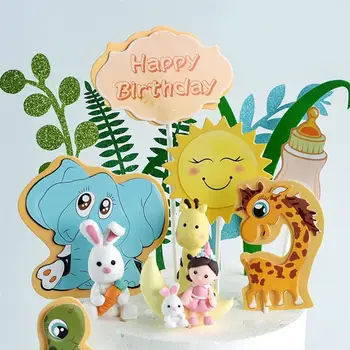 

30PCS Cartoon Cake Toppers Picks Feeding Bottle Giraffe Elephant Pattern Cupcake Picks Birthday Party Decoration Supplies A2