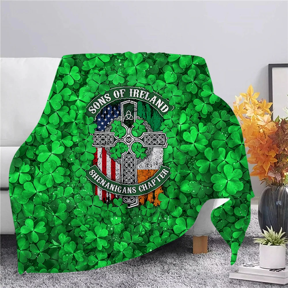 HX St. Patrick's Day Flannel Blanket Christian Cross Throw Blanket Fashion Adult Merry Christmas Gift Travel Plush Quilts