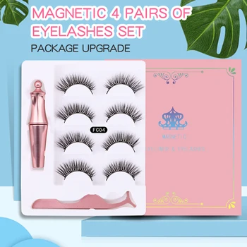

4 Pairs Magnetic Eyelashes Kit 3D Magnetic Reusable False Eyelashes Waterproof Thick Eyelashes with Tweezers Makeup Set