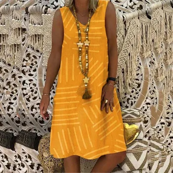 

Nice Pop Women Dress Sleeveless V Neck Solid Loose Dress For Summer Pop 88