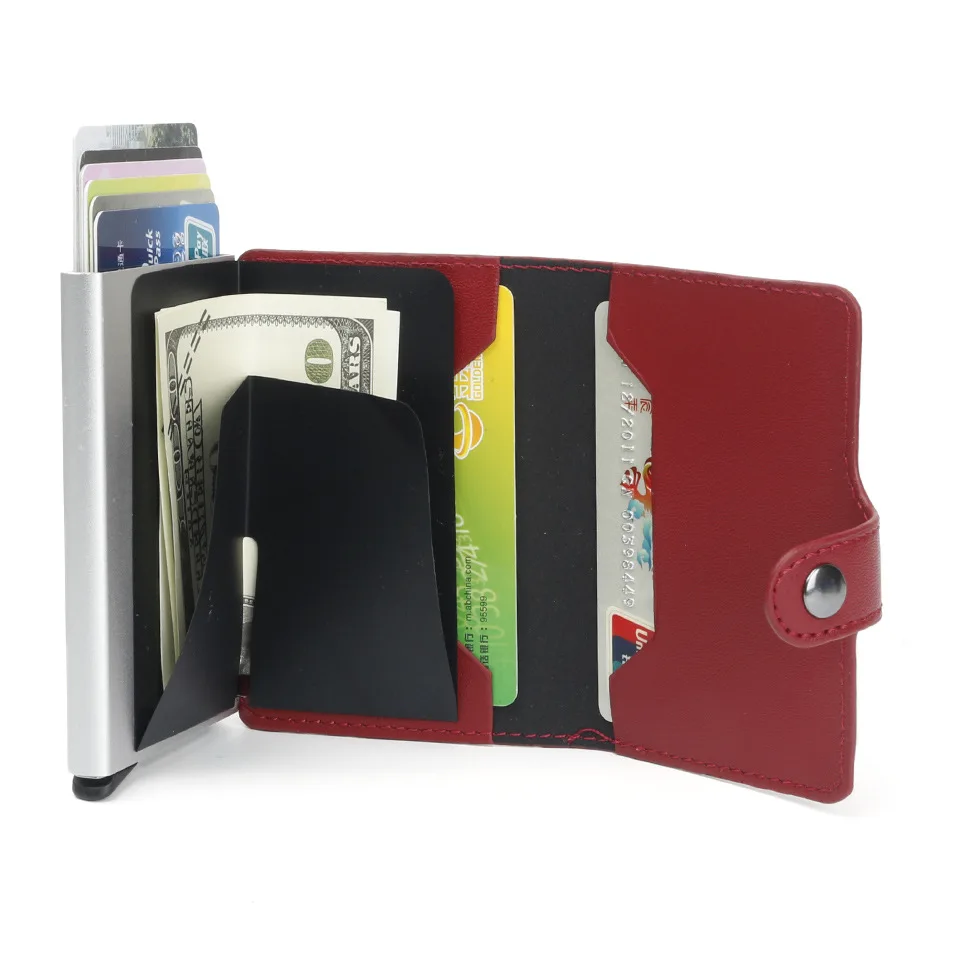 Умный кошелек для мужчин и женщин, бизнес-держатель для карт, засов, Rfid кошелек, Алюминиевый металлический кредитный бизнес мини карточный кошелек