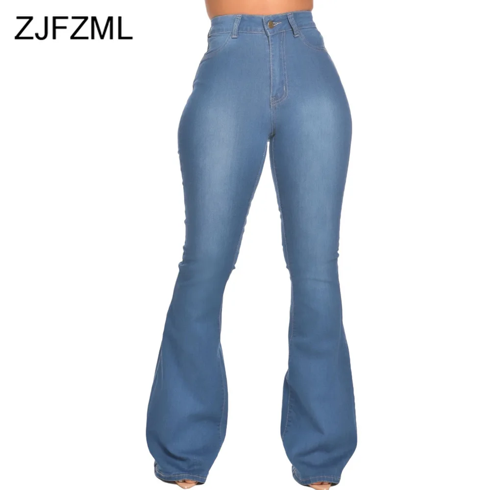 

Solid Color High Waist Flare Pant with Pockets 2020 Streetwear Ladies High Elastic Trousers Bell Bottoms Skinny Denim Jean Pants