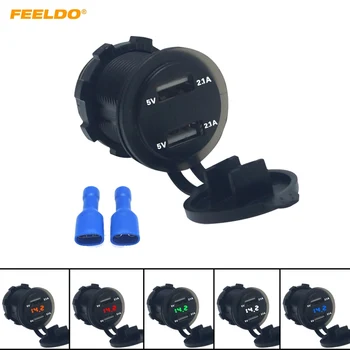 

FEELDO Car 2.1A/2.1A Dual USB Power Charger Socket Adapter Auto Cigarette Lighter with LED Digital Display Voltmeter #6139