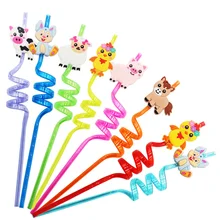 8 Reusable Farm Animal Plastic Straws Chicken Sheep Horse Cow Pig for Farm Birthday Party Supplies Gift Favors