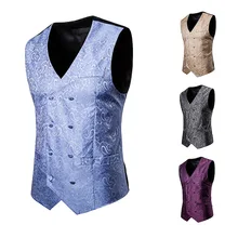 Мужской жилет Модный повседневный мужской двойной ряд Пейсли крепление для украшений жилет пальто