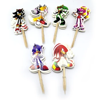 

24pcs/lot Sonic the Hedgehog Theme Decorate Cupcake Toppers with Sticks Baby Shower Boys Kids Favors Birthday Party Cake Topper
