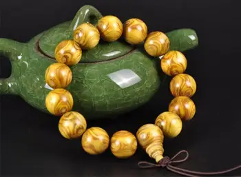 

LETSFUN Fine Jewelry 15mm Natural Gold Grapefruit Nanmu Beaded Bracelet for Cool Man and Fashion Man Free Shipping
