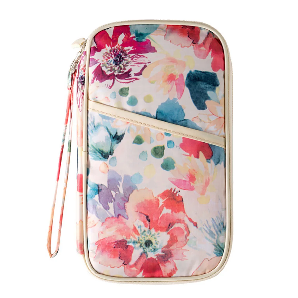 

Passport Multifunction Convenient Card Holder Accessories Travel Portable Casual Floral Print Strap Wallet Durable Mini