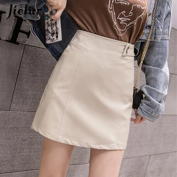 

Jielur 2020 Fashion PU Skirt Women Skinny Office Lady Apricot Black Faldas Mujer Zipper Elegant Sexy Short Leather Skirts S-XL