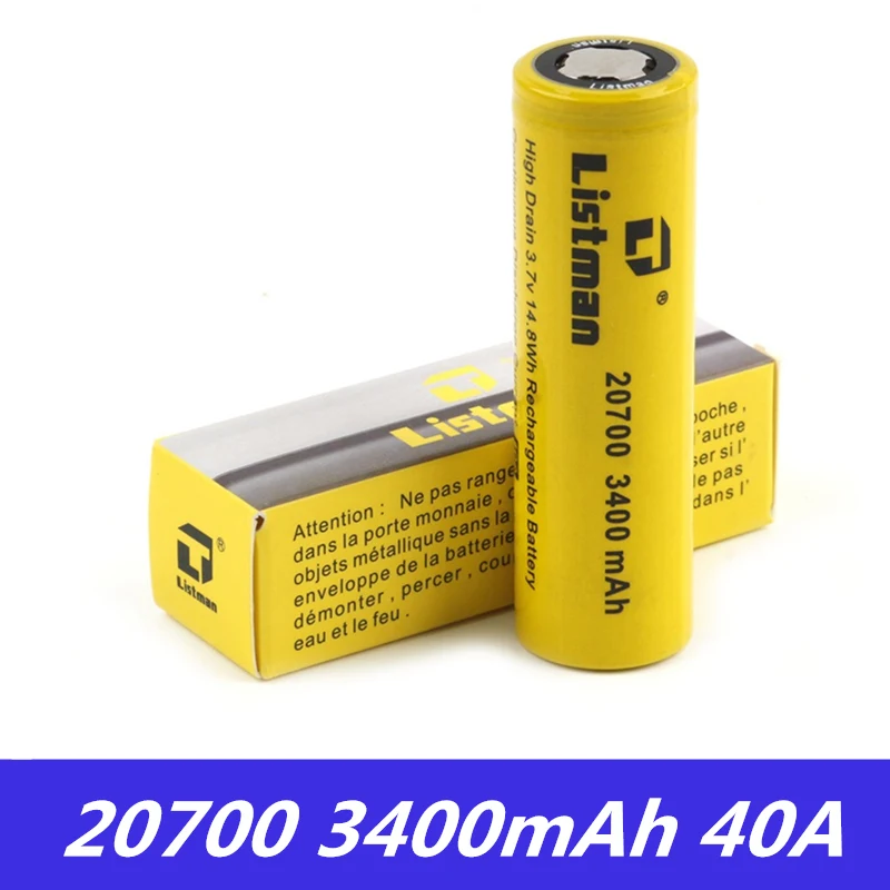 Vape Battery Listman IMR 20700 3.7V Rechargeable Lithium 3400mAh 40A Electronic Cigarette For Box Mod | Электроника