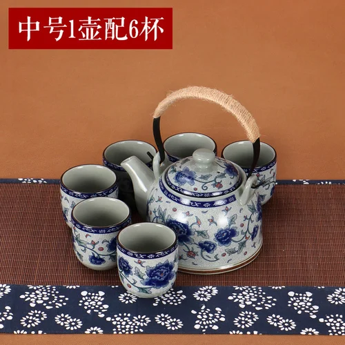 Китайский стиль Цзиндэчжэнь керамический чайник чайная чашка большой синий цветок фарфоровый горшок фильтрованный набор чайных бутылок домашний чайный деревянный поднос - Color: PotMedium 6 Cup
