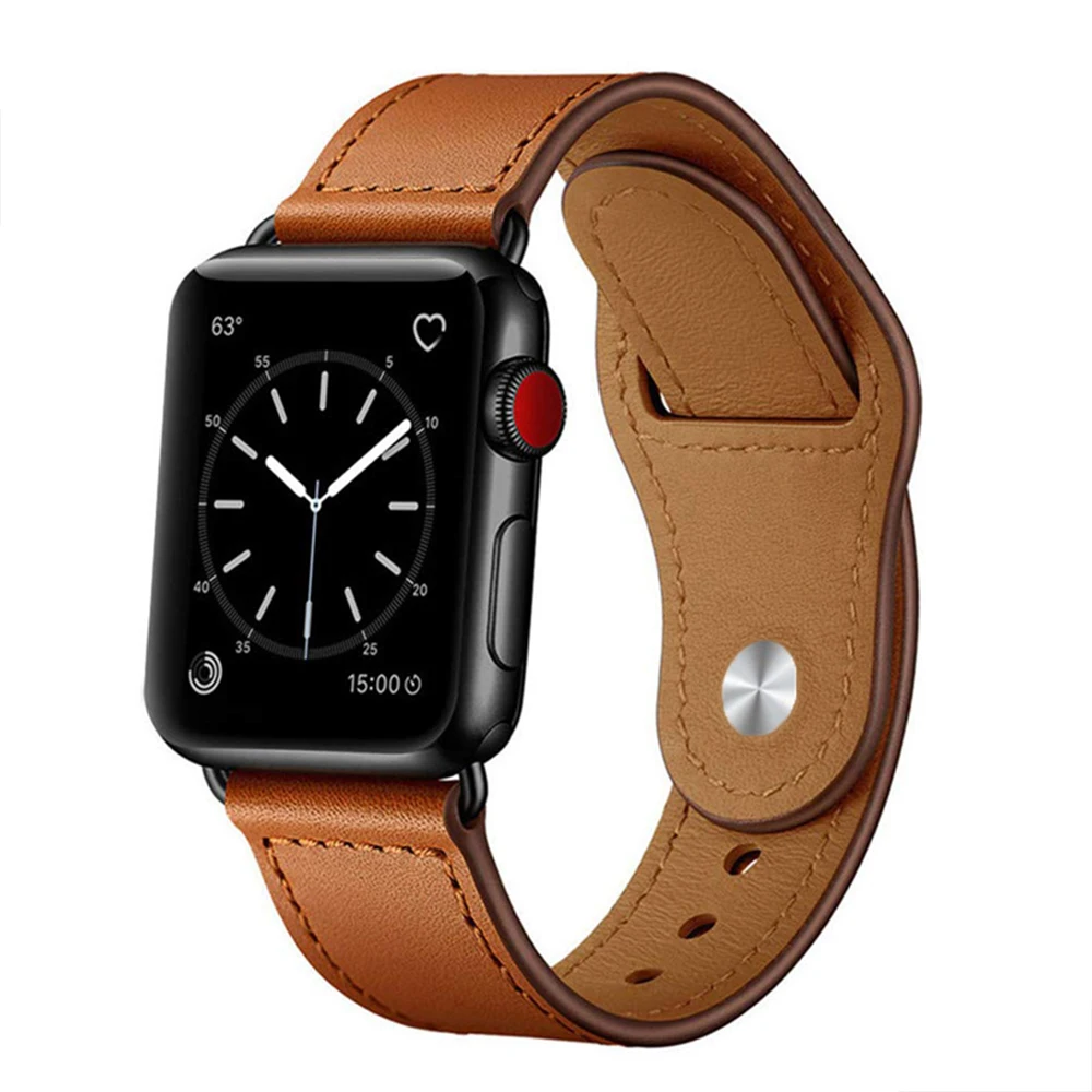 Кожаный ремешок для Apple Watch 4 3 2 1, 38 мм 42 мм коричневый кожаный ремешок для iwatch браслет - Цвет: Bare Brown