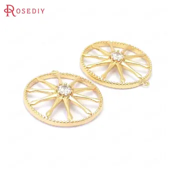 

(39063)6PCS 17x18.5MM 24K Gold Color Brass and Zircon Round Star Charms Pendants Jewelry Making Supplies Diy Accessories
