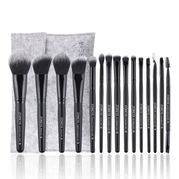 

15 Gift Makeup Brush Kit Rayon Black Wooden Handle Makeup Brush Set