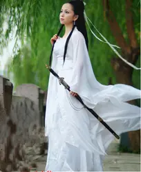 Костюм Волшебный Древний китайский женский костюм ханьфу Тан длинный рукав сплошной комплект красный белый розовый D67