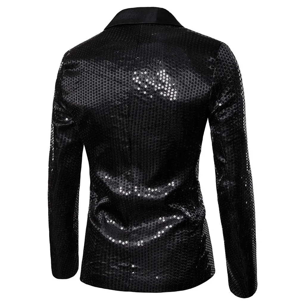 Mens Sequins Patchwork Suit Blazer Jacket Brand New Male Slim DJ Club Stage One Button Blazer Man Formal Wedding Clothes