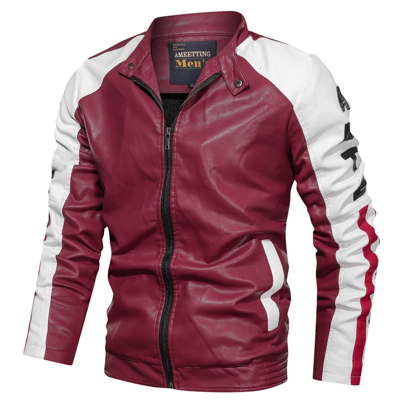 Мужская кожаная куртка из искусственной кожи, модная Осенняя мотоциклетная куртка из искусственной кожи, мужская зимняя куртка-бомбер, верхняя одежда, Брендовое новое пальто из искусственной кожи - Цвет: Red MG9012