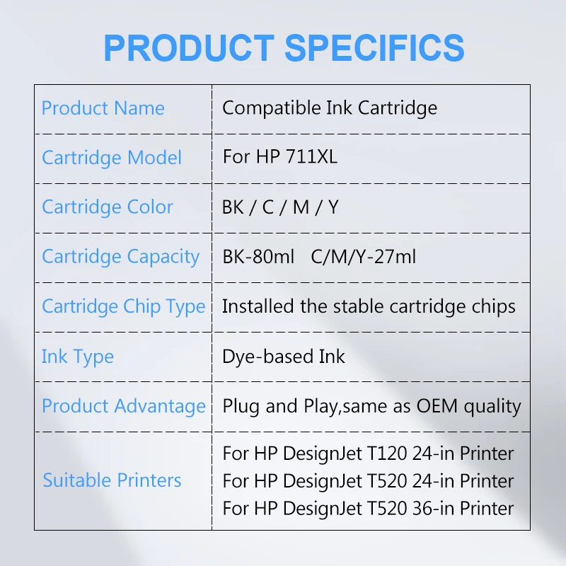711XL 711 Replacement Ink Cartridge Full With Ink Compatible For HP DesignJet T120 T520 Printer printer supplies ink cartridge inkjet ink cartridge