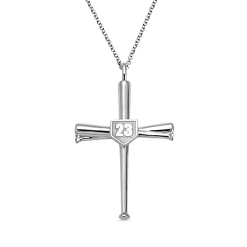 

Sweey Wholesale Personalized Engraved Baseball Cross Necklace Custom Initial Number Cross Necklace