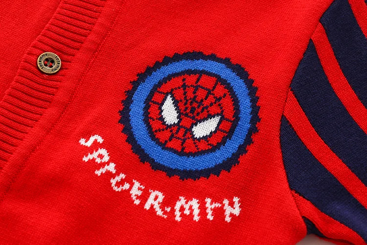 INS/Лидер продаж; детская одежда в европейском и американском стиле; однобортный жаккардовый двухслойный вязаный свитер в полоску с человеком-пауком для мальчиков
