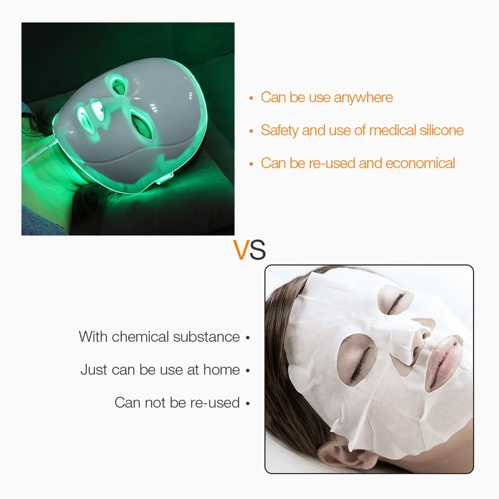 Светодиодная цветная маска, косметическая маска для кожи, инструмент, домашнее фотонное омоложение, косметический инструмент, семь цветов, косметологическое оборудование для фототерапии