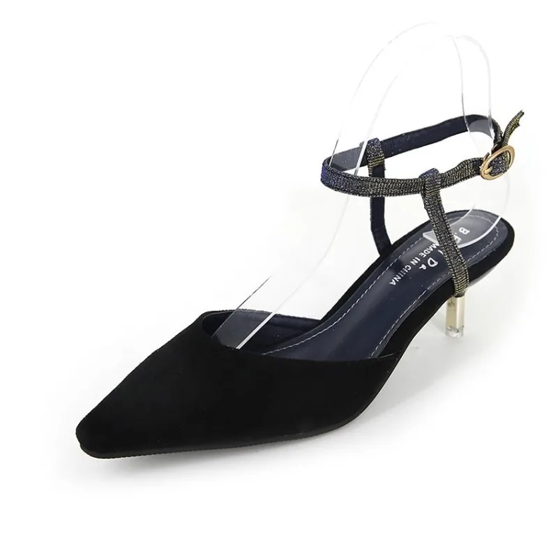

Spring patent leather transparent PVC pointed sandals T word with a word buckle fairy wind high heels Sapatos Femininos Y21-84
