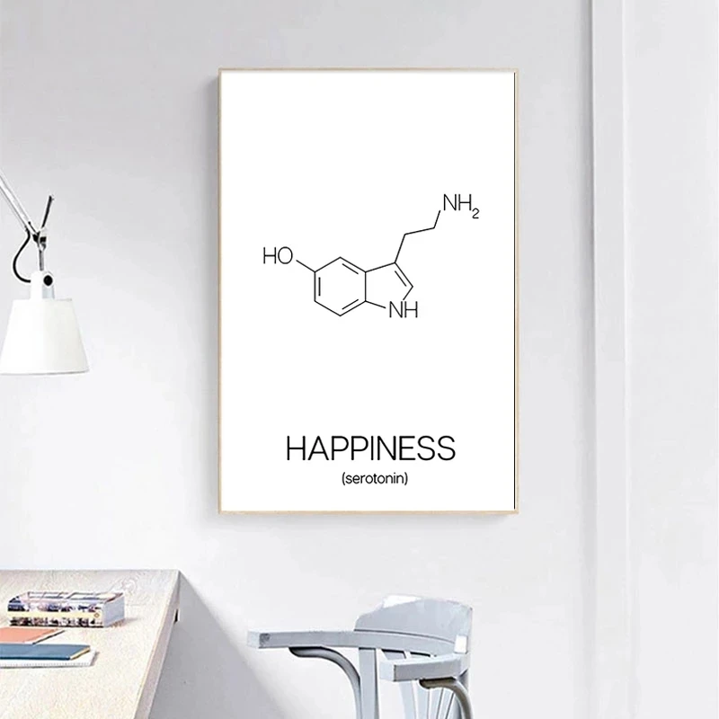 Love and Dopamine Line Drawing Molecule Serotonin Posters Prints Canvas Painting Chemistry Science Wall Art Picture Homed Decor