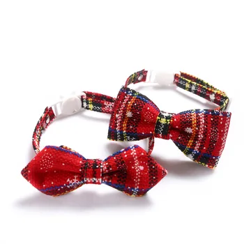 

Christmas Red Plaid Cats Collar Adjustable Snowflake Pets Chihuahua Bow tie Cute Bowknot Puppy Kitten Collars With Bells