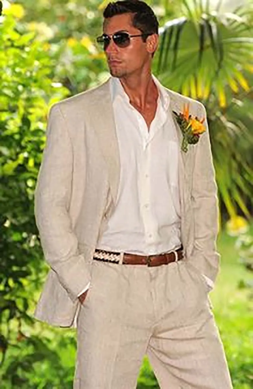 Summer Linen Made Mens Suits For Wedding Tailored Groom Tuxedo Optional Half-Lined Business Suit Two Pieces(Jacket+Pants)
