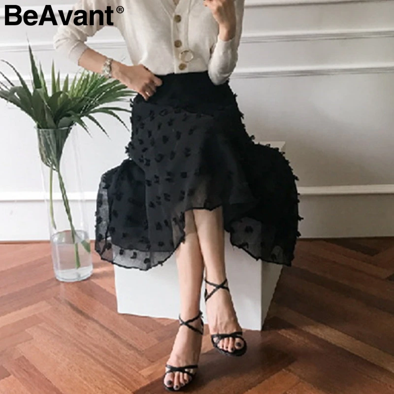 BeAvant А-силуэт шифоновая юбка с цветочной вышивкой Женская подкладка Высокая талия Женская Нижняя юбка осень зима Женская длинная юбка