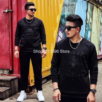 

Big Size Sweater Suit Plus Fat Plus Autumn Leisure Sports Pack Fat Man Two-piece Set Fat Male