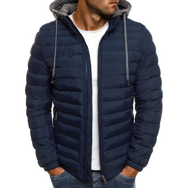 Легкая теплая зимняя куртка для мужчин, мужские парки в полоску, однотонный Тренч на молнии с карманом, хлопковая куртка с капюшоном, мужская одежда