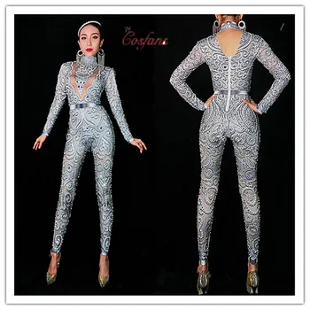 

Jumpsuit long Sleeves Stretch Sexy Bodysuit Stage Performance Party Celebrate Nightlcub outfit Women Party DS stage bodysuit set