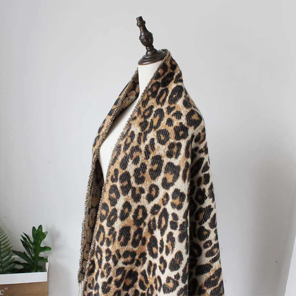 Bohisen winter accessories Woman's Fashion Leopard Print knitting Scarf Soft Warm Large Size with Tassel Ornaments Scarf Shawl