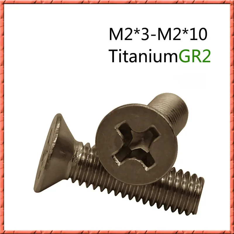 

50pcs/lot Titanium screw M2*L GR2 DIN965 Flat Head screw Cross recessed countersunk head screw M2*3/4/5/6/8/10