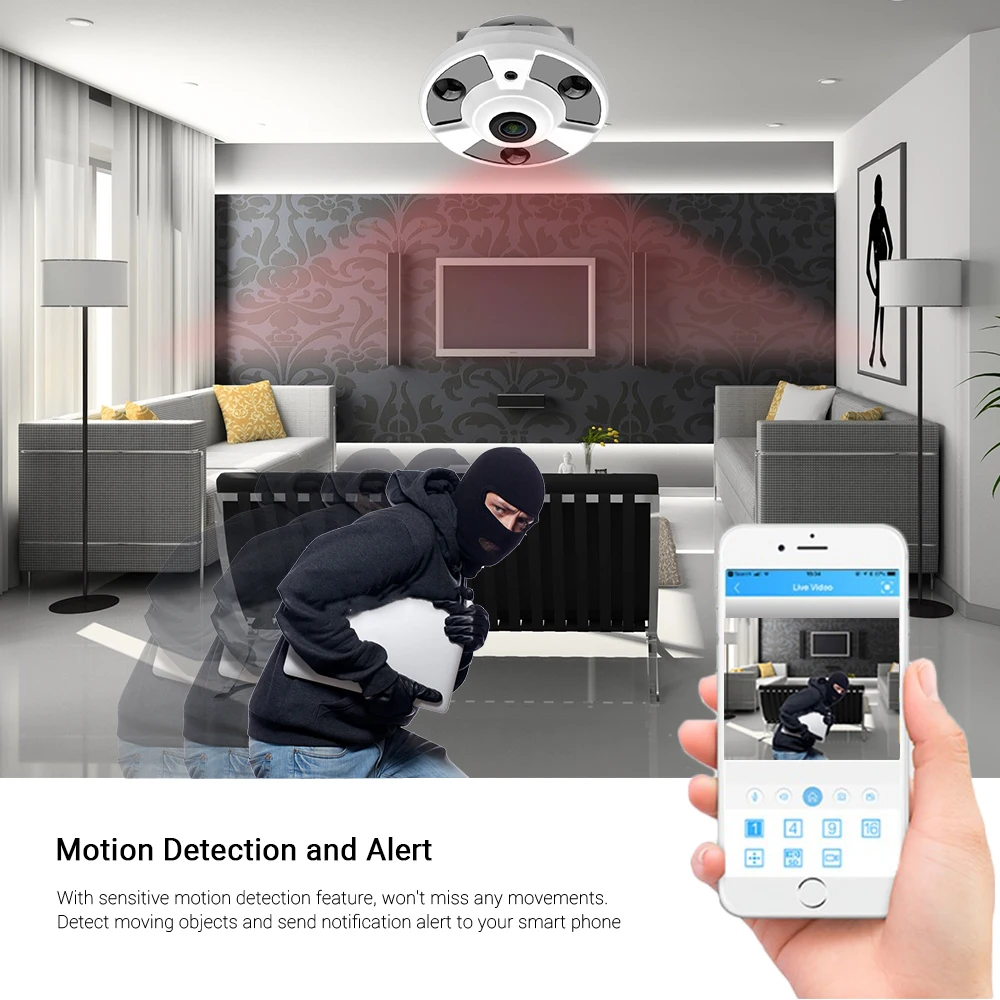 IP Camera Surveillance Camera Wifi IP Camera Camera Module 8MP 4K Ultra HD ONVIF IP Camera 1.7MM Fisheye Lens Panoramic 180Degree Wide Angle Internal Audio Nightvision H.265 Xmeye