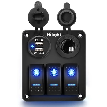 

3 Gang Accessories Charger Socket Pre-wired Blue Car Metal Dual USB With Sticker Waterproof Led Rvs Trucks Rocker Switch Panel