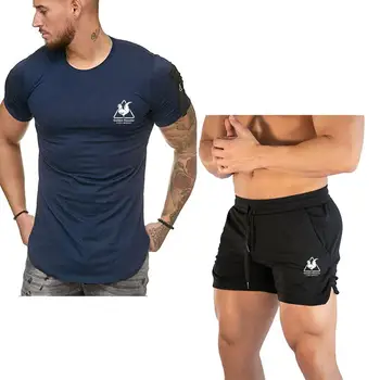 

2020 Classical Shorts Men 2 Piece Tracksuit Set Hip hop cotton Short Sweatshirt And Beach Shorts Casual T Shirt Sportswear Set