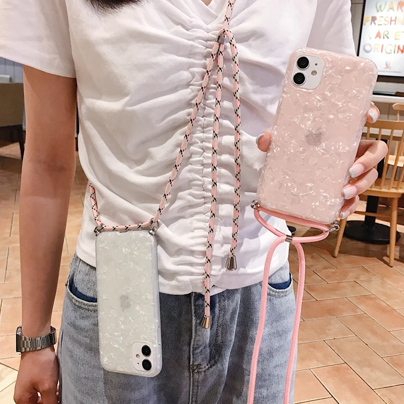 Чехол для iPhone 12 Mini 11 Pro Max Bling Conch Cameo мягкий чехол из ТПУ 8 6S PLus SE2 Xs Xr X с ремешком