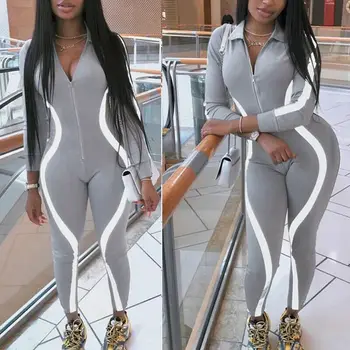 

Women Long Sleeve Zip Bodycon Club Cocktail Playsuit Sportswear Clubwear Long Pants Glow in the Dark Trousers