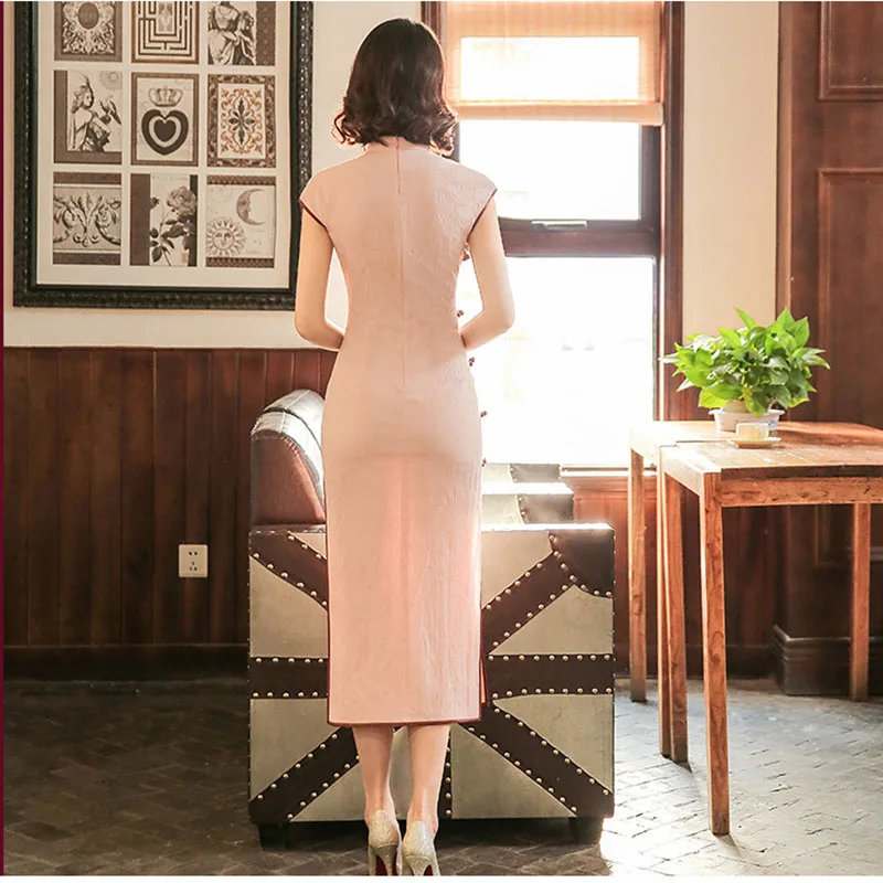 Сплошной цвет короткий рукав Винтаж Cheongsam женский китайский сатиновый Qipao оверсайз 3XL вечернее платье Мандарин воротник сексуальное платье