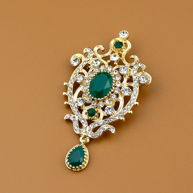 Sunspicems Morocco Caftan Brooch Turkey Crystal Flower Women Brooches Pins  18K Gold Color Arabic Wedding Jewelry Bridal Bijoux